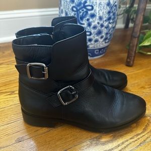Black leather moto boots